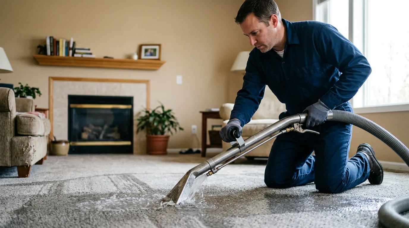 Water damage restoration technician working near Fort Wayne, IN
